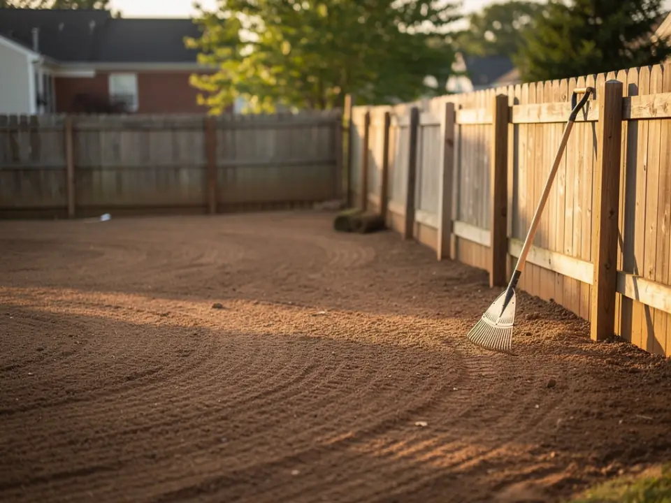 Smooth, raked and graded bare soil ready for new sod.